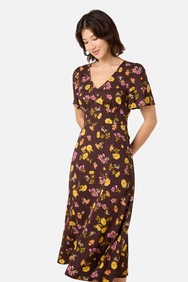 Princess Highway - Winona Flower Midi Dress - chocolate