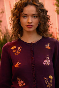 Princess Highway - Winona Flower Emb Cardigan - plum