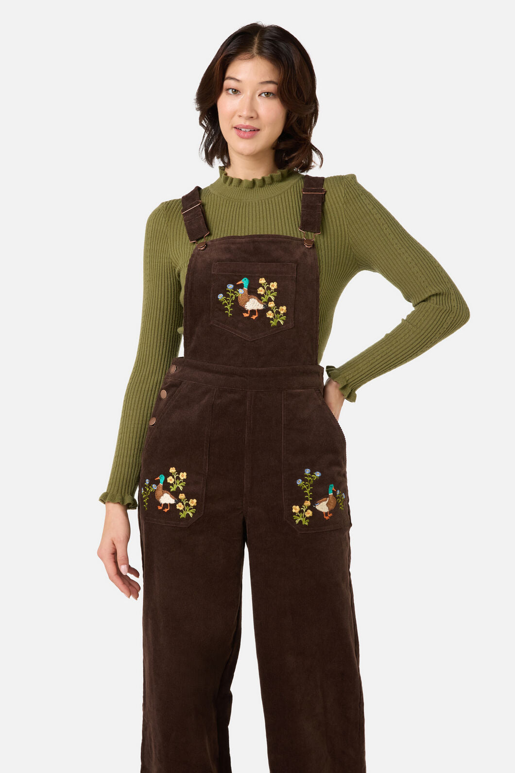 Princess Highway - Sweet Ducks Emb Cord Overall - chocolate