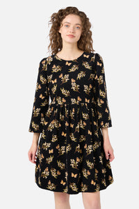 Princess Highway - Wattle & Butterfly Smock Dress - black