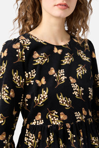 Princess Highway - Wattle & Butterfly Smock Dress - black