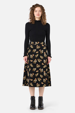Princess Highway - Wattle & Butterfly Midi Skirt - black