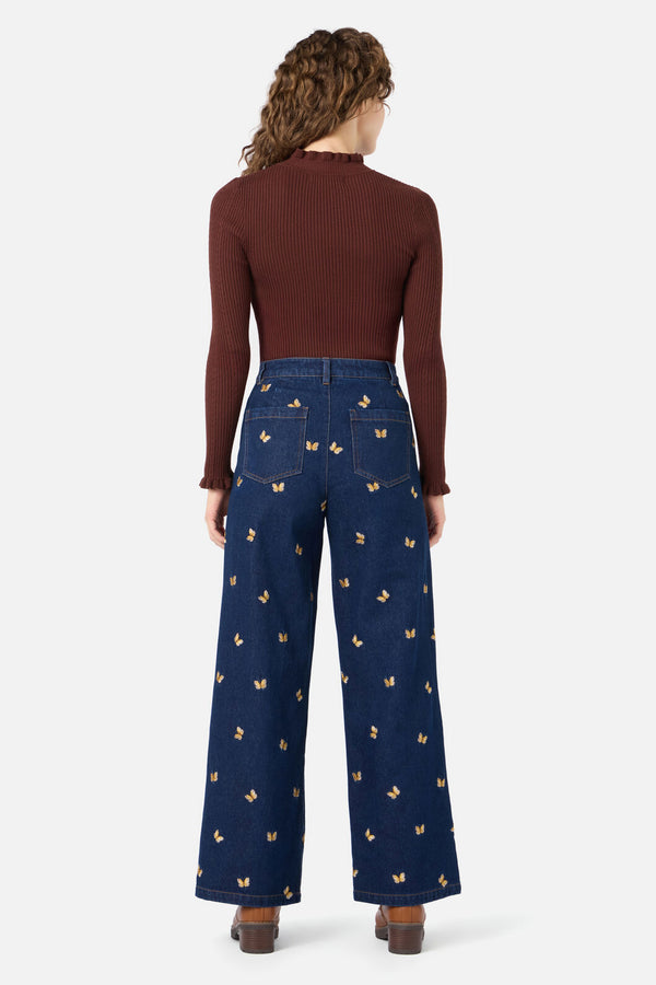 Princess Highway - Butterfly Embroidered Jean - blue-denim