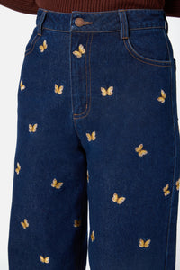 Princess Highway - Butterfly Embroidered Jean - blue-denim