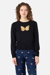 Princess Highway - Butterfly Embroidered Jumper - black