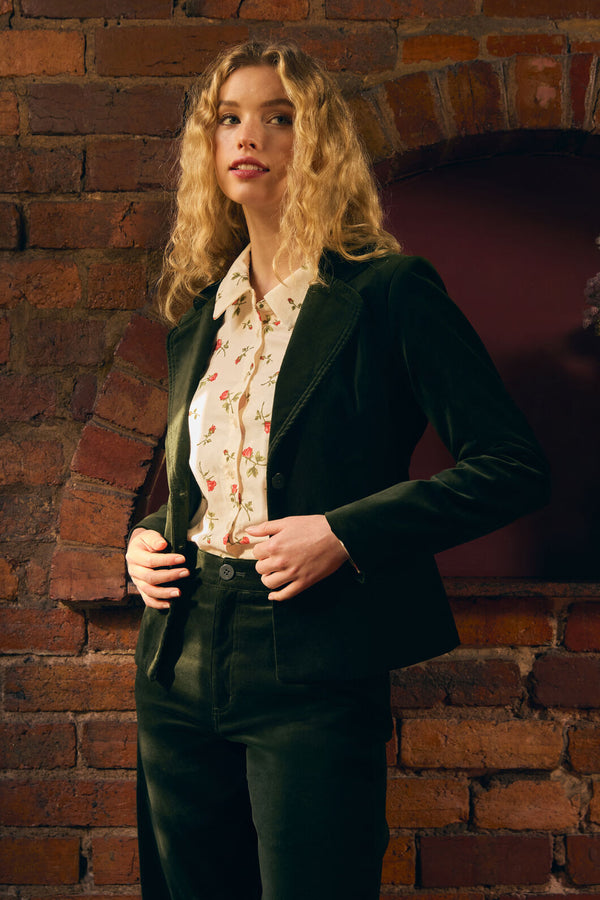 Princess Highway - Rachel Velvet Blazer - olive-green