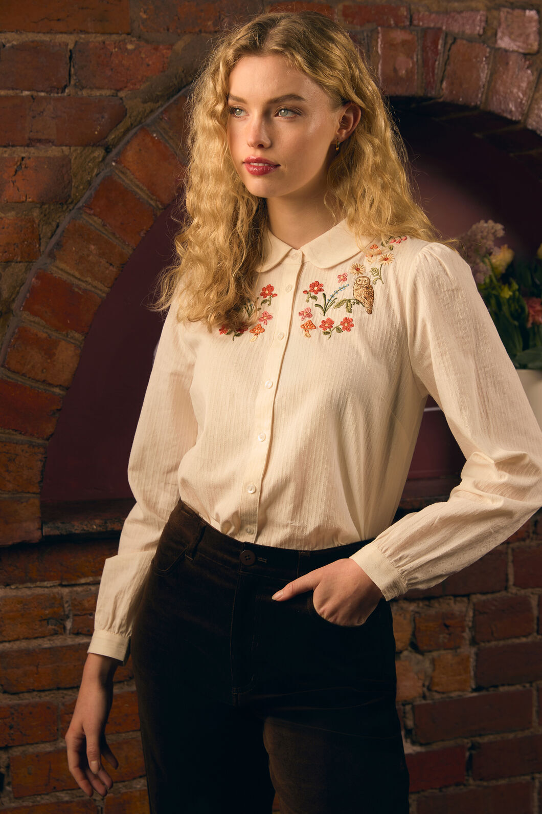 Princess Highway - Owl Embroidered Blouse - cream