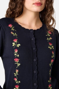Princess Highway - Roses Embroidered Cardigan - navy