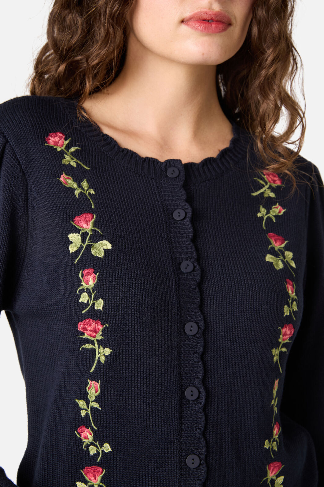 Princess Highway - Roses Embroidered Cardigan - navy