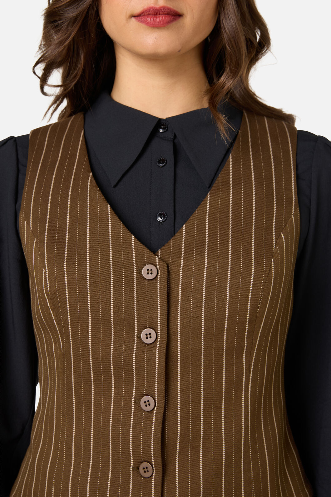 Princess Highway - Celeste Pinstripe Vest - bronze-brown