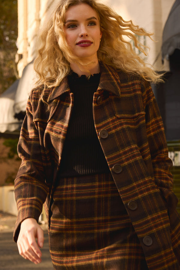 Princess Highway - Wilma Check Coat - chocolate