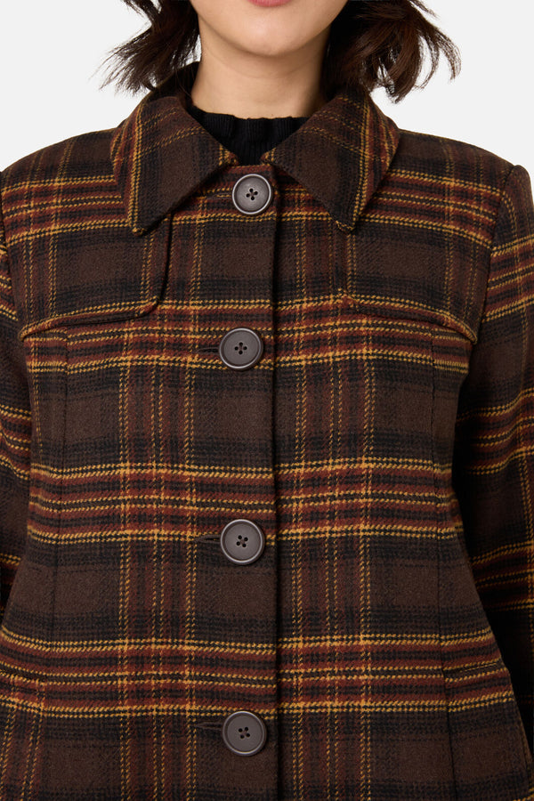 Princess Highway - Wilma Check Coat - chocolate