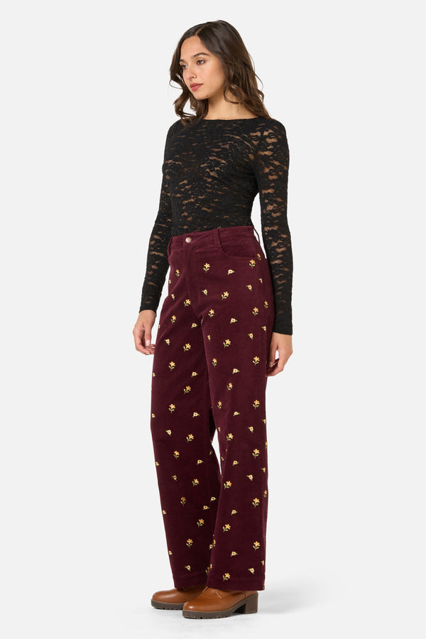 Princess Highway - Iris Embroidered Cord Jean - plum