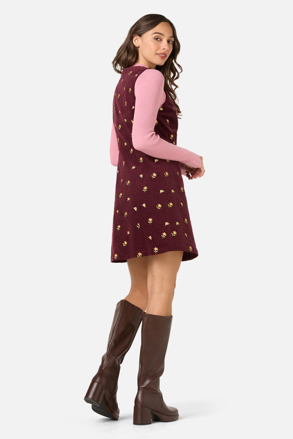 Princess Highway - Iris Embroidered Cord Pinafore - plum