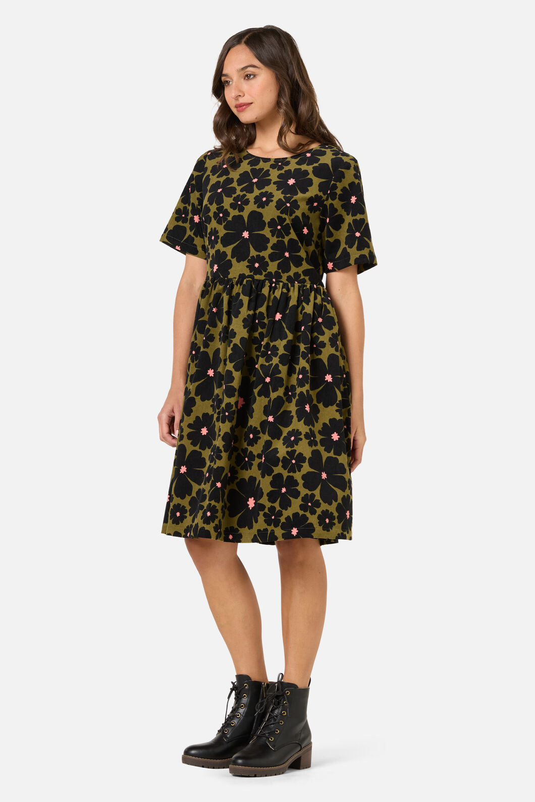 Princess Highway - Donna Flower Cord Smock Dress - olive
