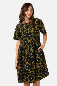 Princess Highway - Donna Flower Cord Smock Dress - olive