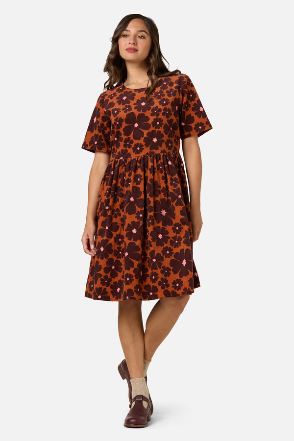 Princess Highway - Donna Flower Cord Smock Dress - rust