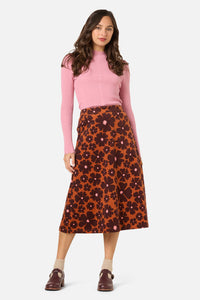 Princess Highway - Donna Flower Cord Skirt - rust