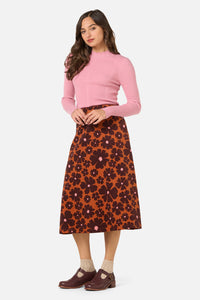 Princess Highway - Donna Flower Cord Skirt - rust