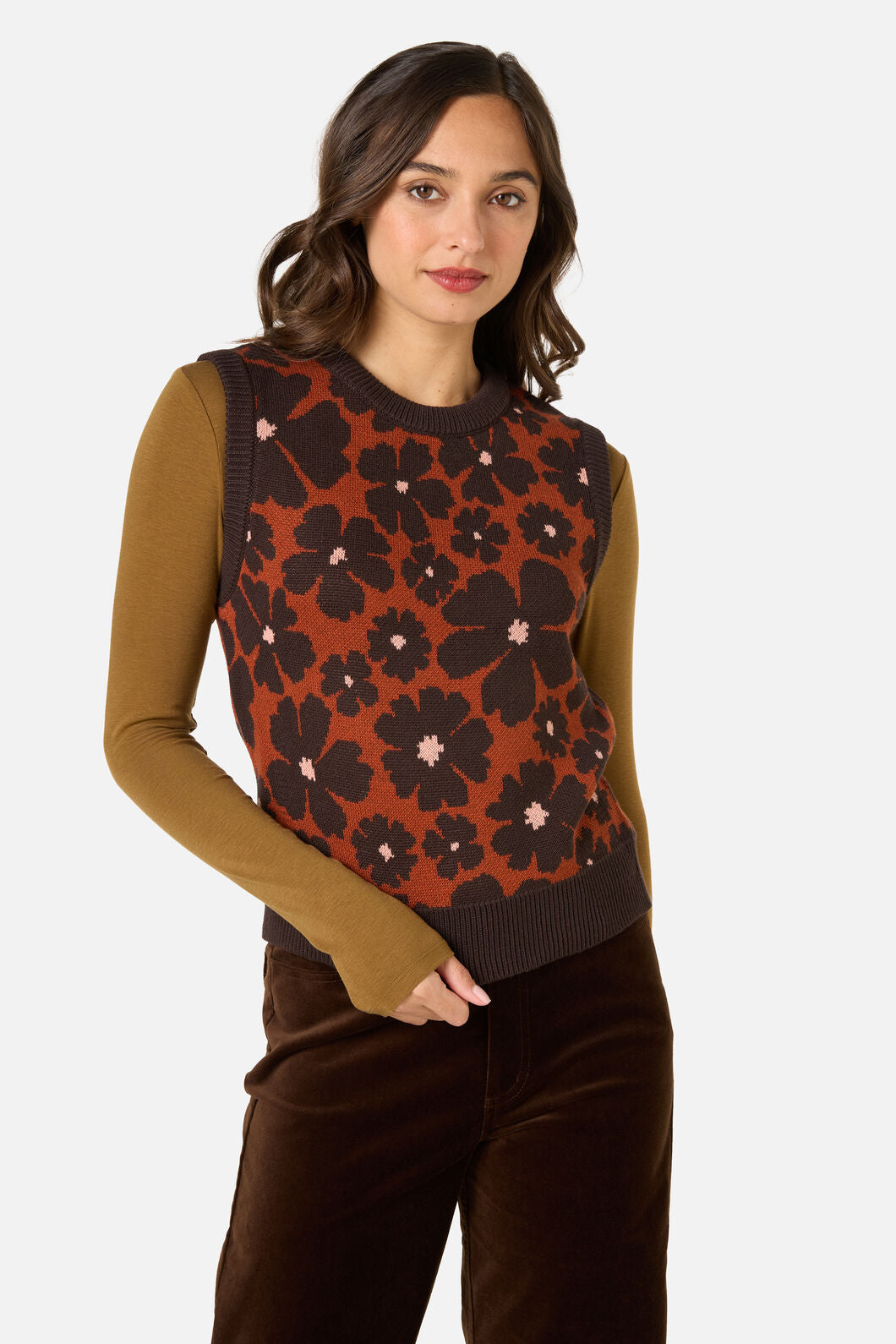 Princess Highway - Donna Flower Knit Vest - rust