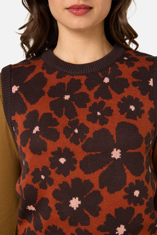 Princess Highway - Donna Flower Knit Vest - rust