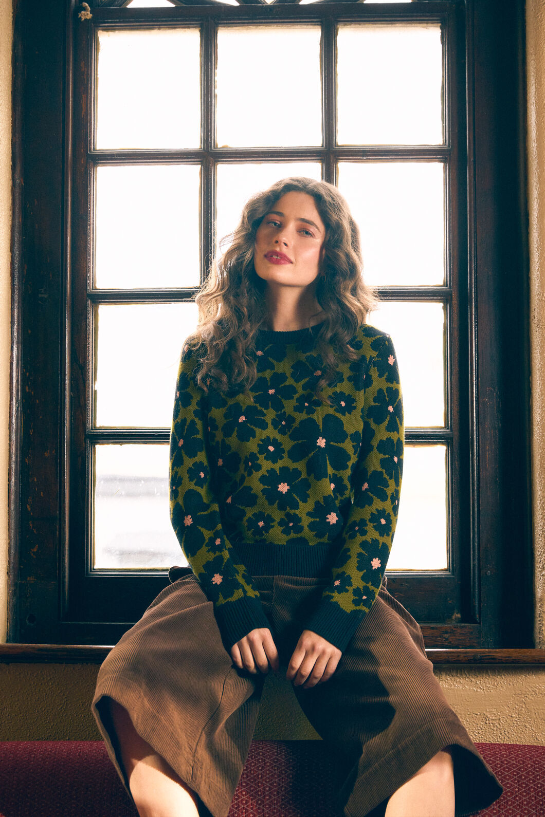 Princess Highway - Donna Flower Knit Jumper - olive
