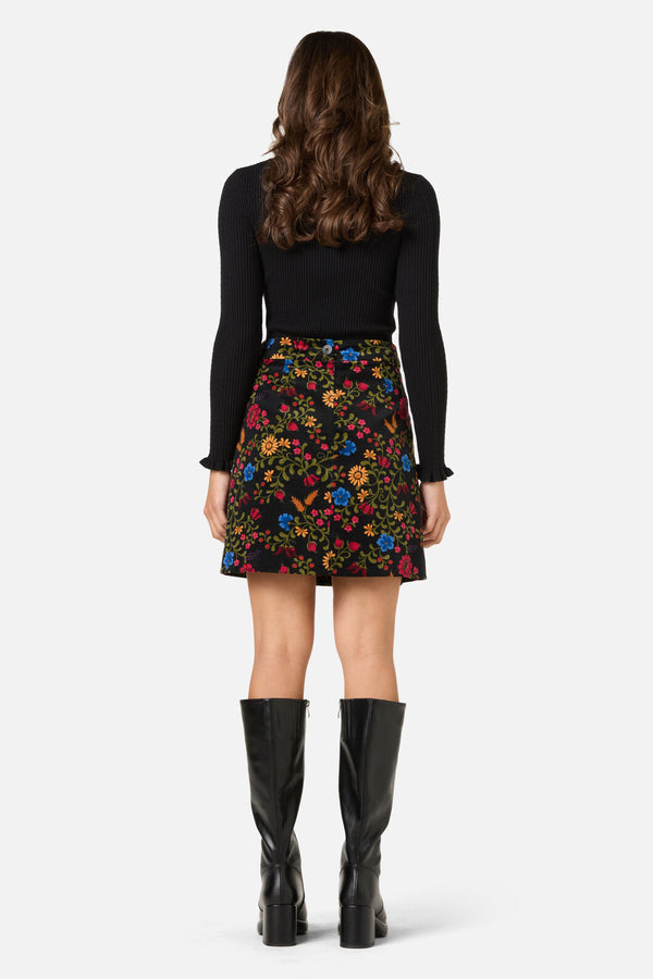 Princess Highway - Joelle Floral Velvet Skirt - black