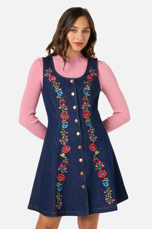Princess Highway - Joelle Embroidered Pinafore - blue-denim