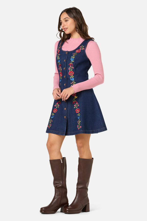 Princess Highway - Joelle Emboidered Pinafore - blue-denim