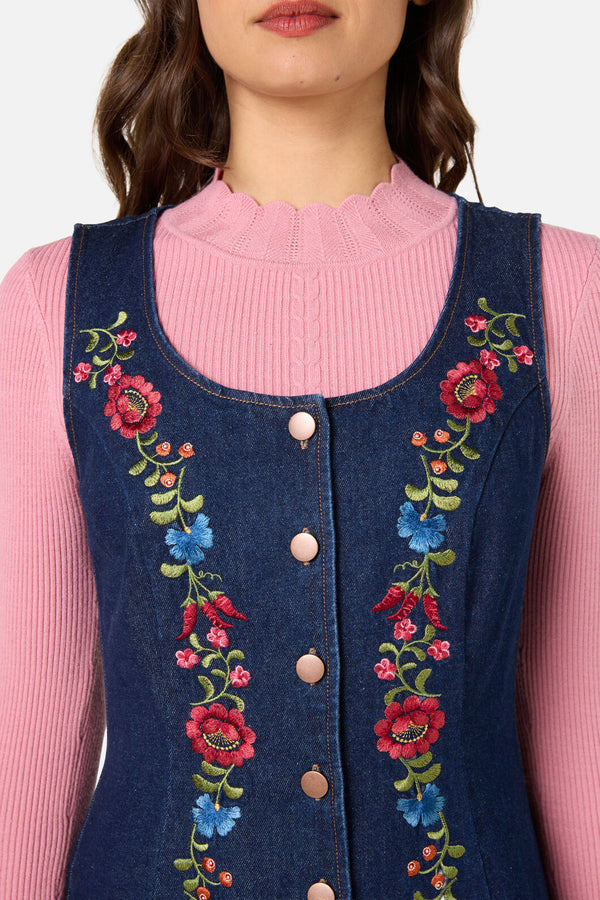 Princess Highway - Joelle Emboidered Pinafore - blue-denim