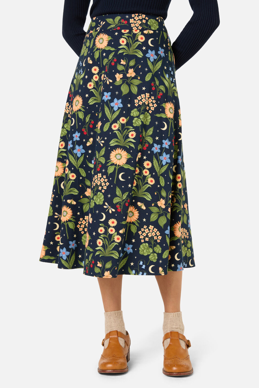 Princess Highway - Midnight Garden Midi Skirt - navy