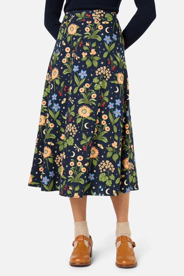 Princess Highway - Midnight Garden Midi Skirt - navy