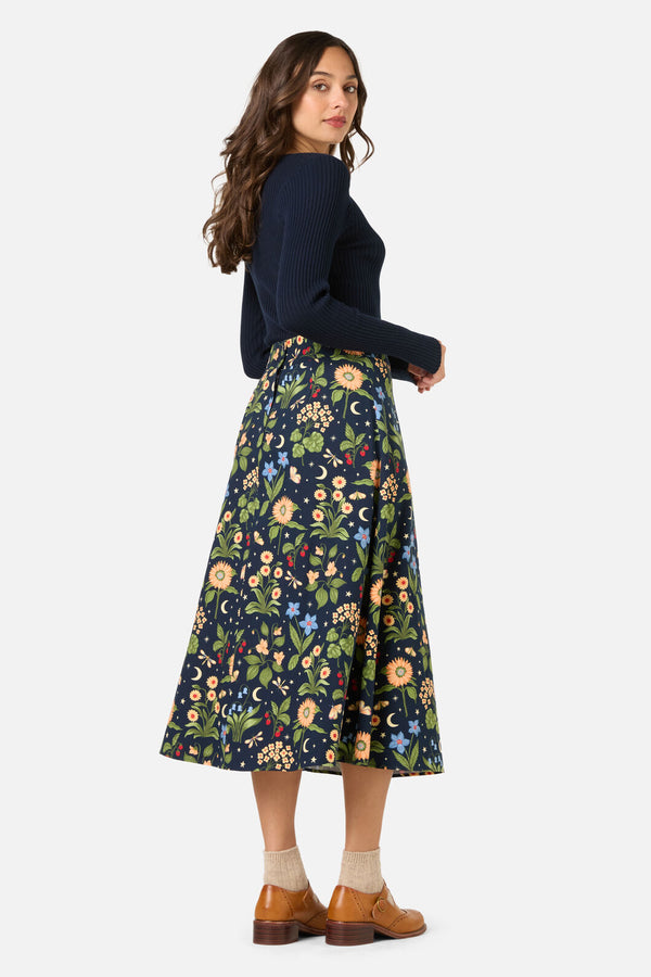 Princess Highway - Midnight Garden Midi Skirt - navy