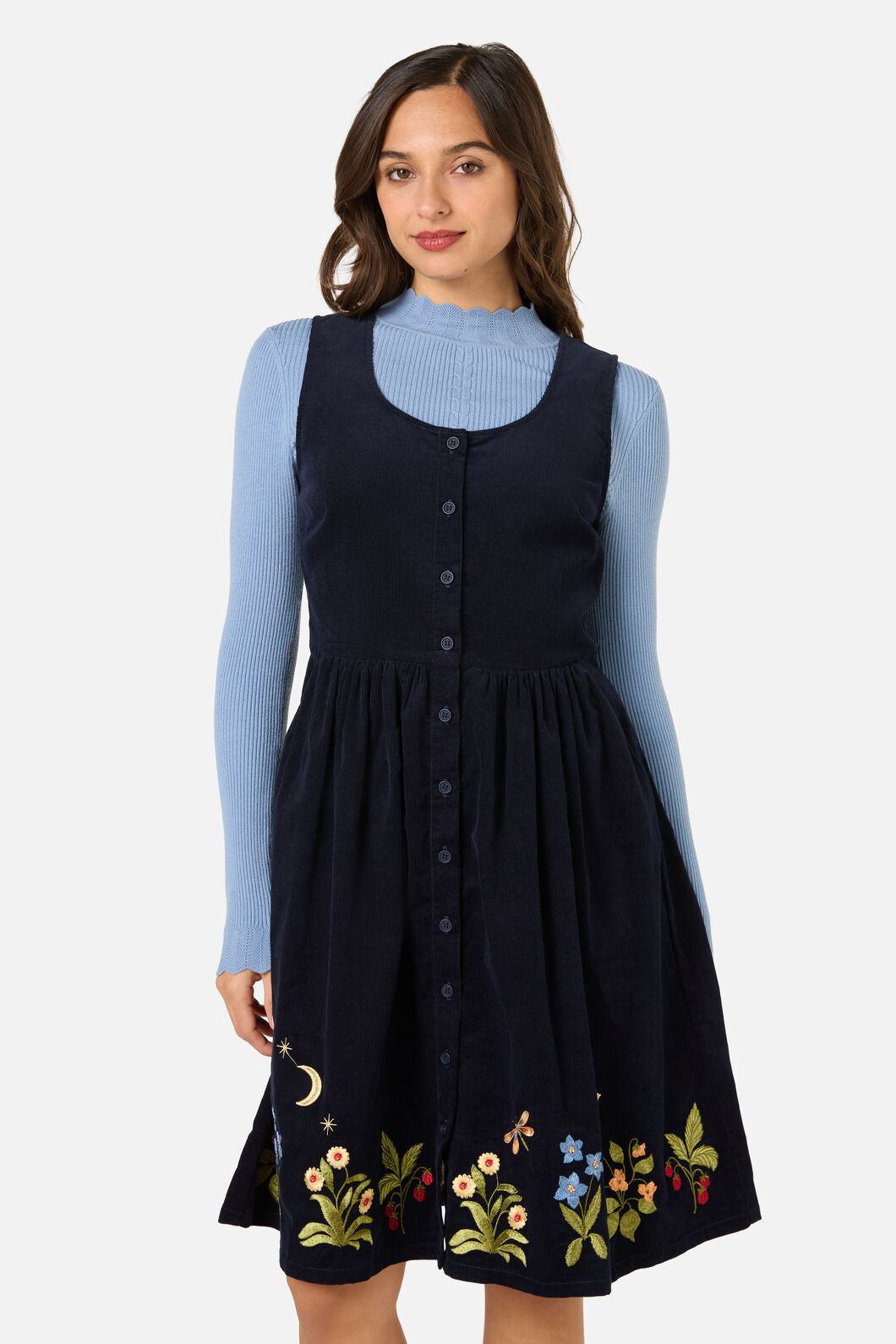 Princess Highway - Midnight Garden Embroidered Cord Dress - navy