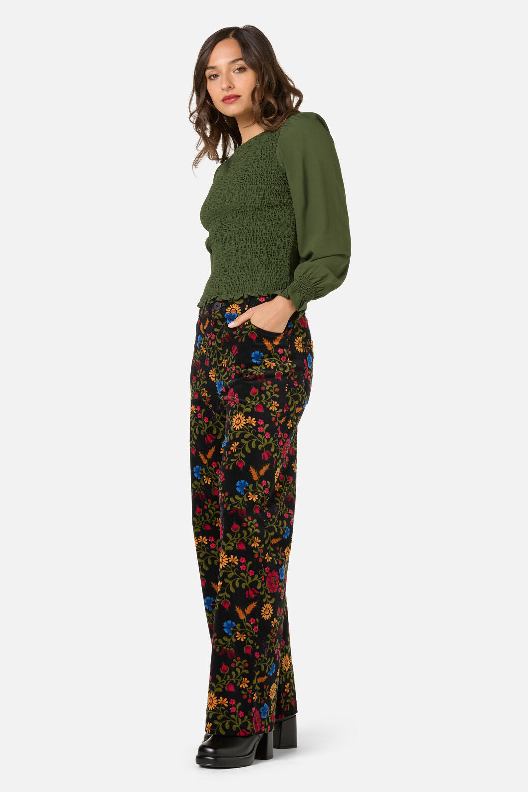 Princess Highway - Ebony Shirred Long Sleeve Top - dark-green