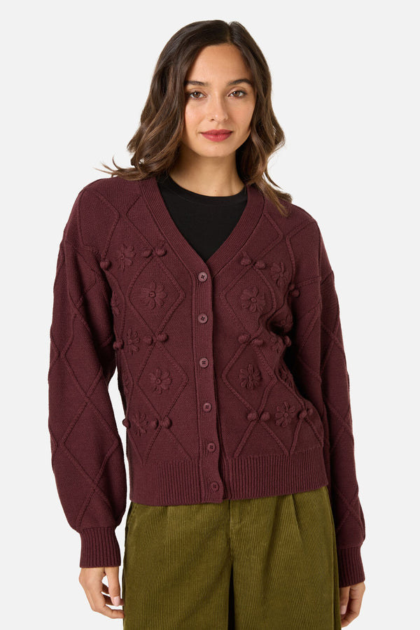 Princess Highway - Bloom Embroidered Cardigan - chocolate