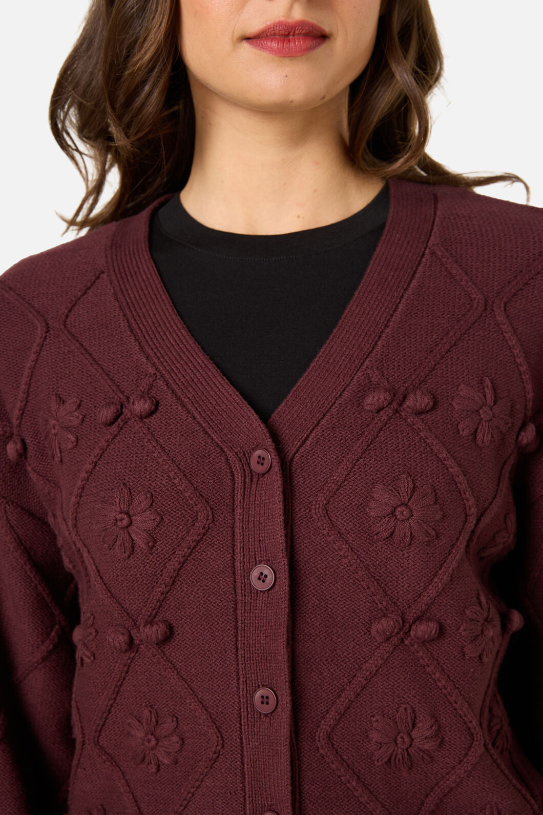 Princess Highway - Bloom Embroidered Cardigan - chocolate