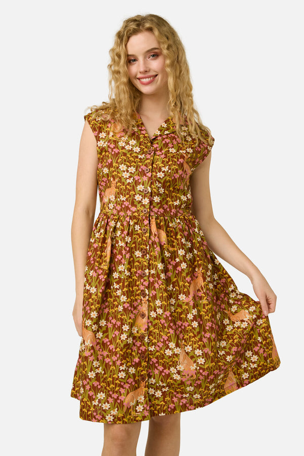 Princess Highway - Kangaroo & Flora Shirt Dress - rust