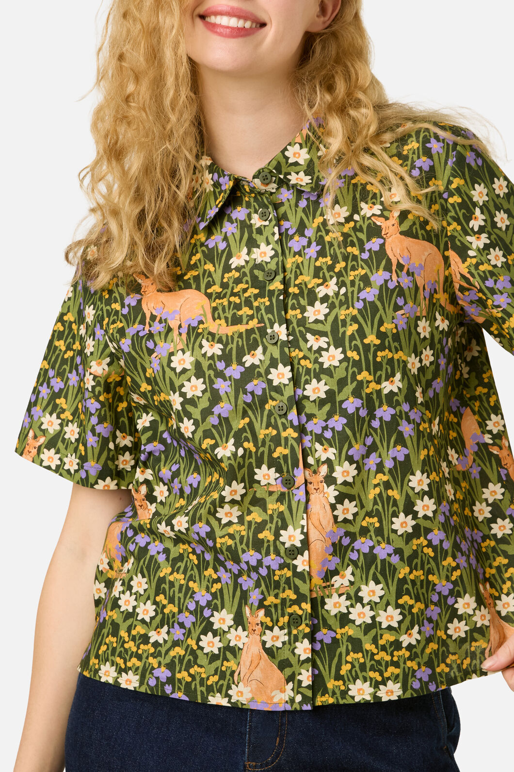 Princess Highway - Kangaroo & Flora Shirt - green
