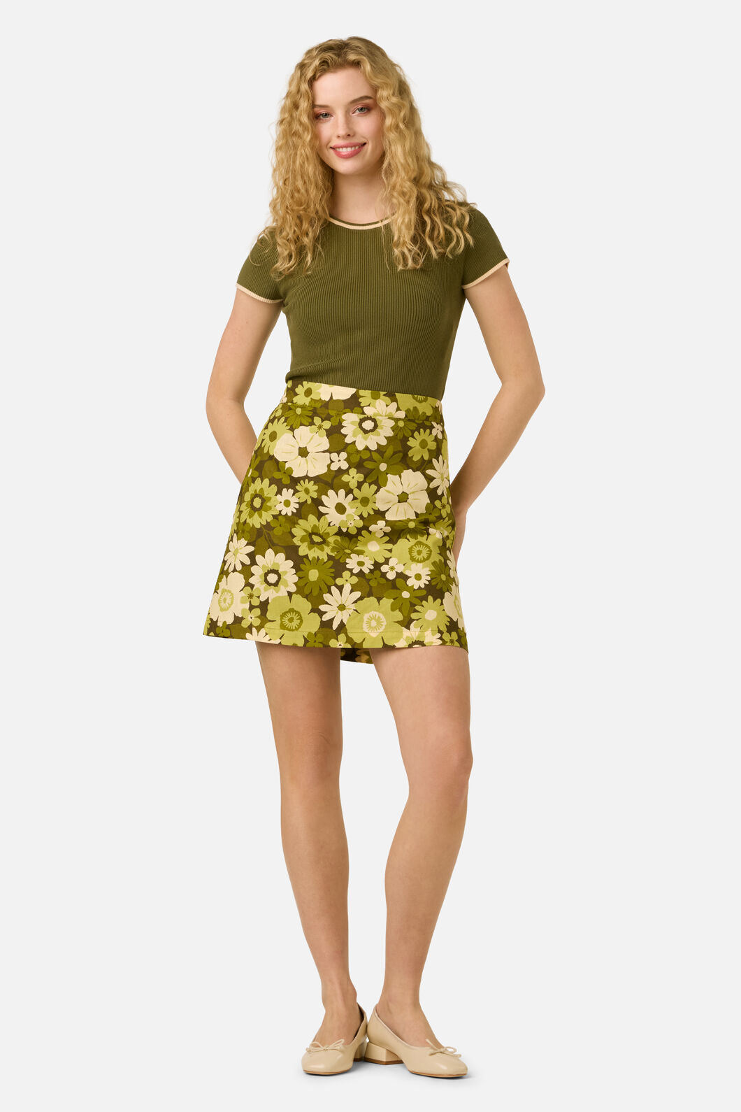 Princess Highway - Twiggy Floral Mini Skirt - olive-green