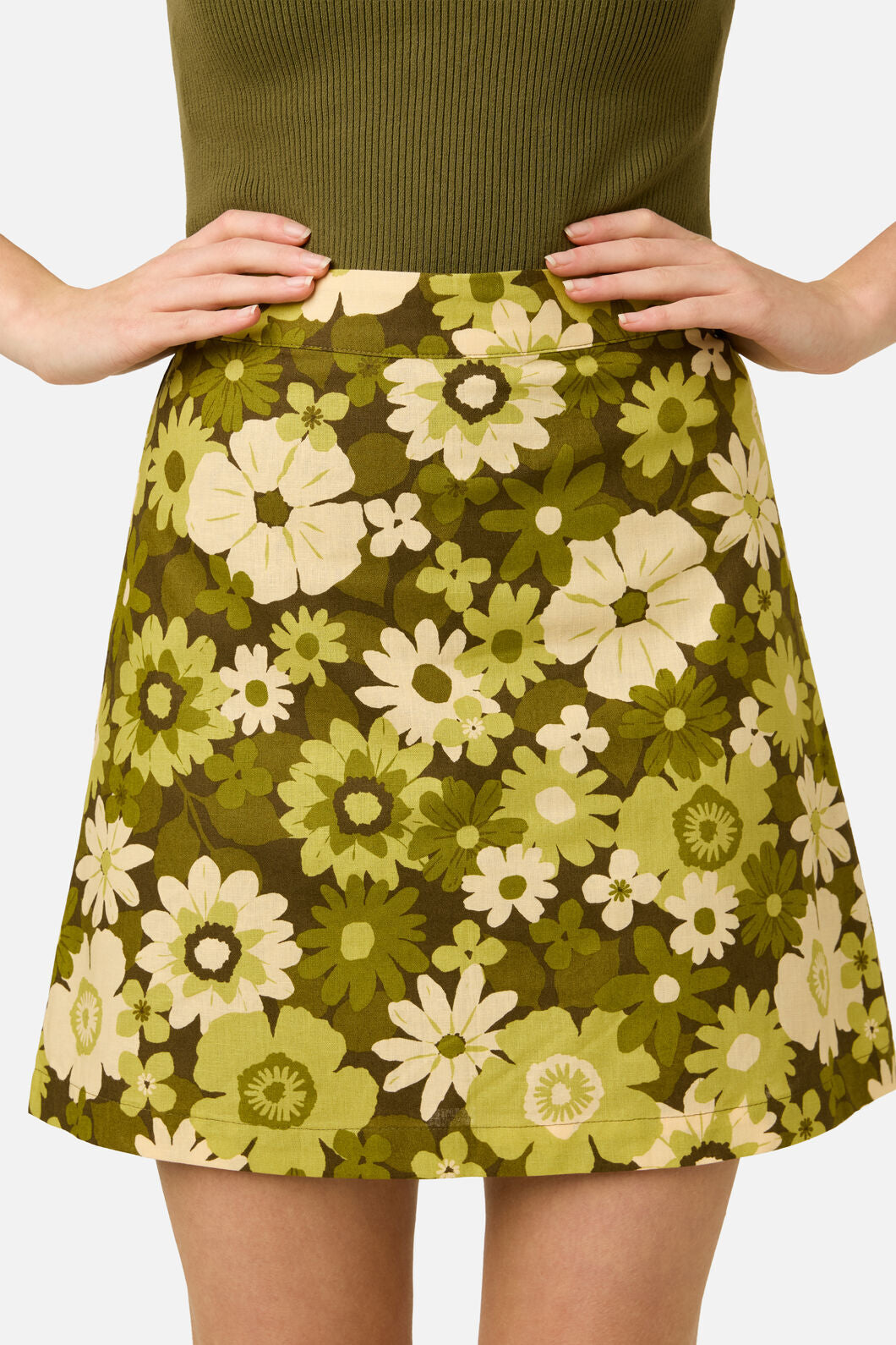 Princess Highway - Twiggy Floral Mini Skirt - olive-green