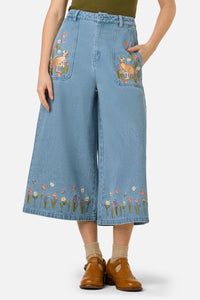 Princess Highway - Kangaroo Embroidered Culotte - blue-denim