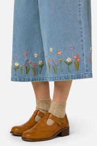 Princess Highway - Kangaroo Embroidered Culotte - blue-denim