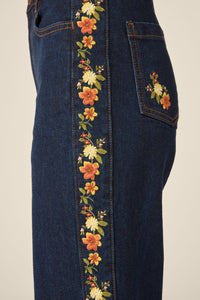 Princess Highway - 90'S Posy Embroidered Jean - blue-denim
