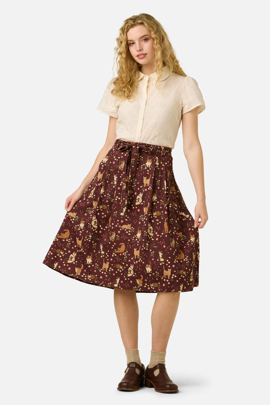 Princess Highway - Cute Cats Midi Skirt - plum