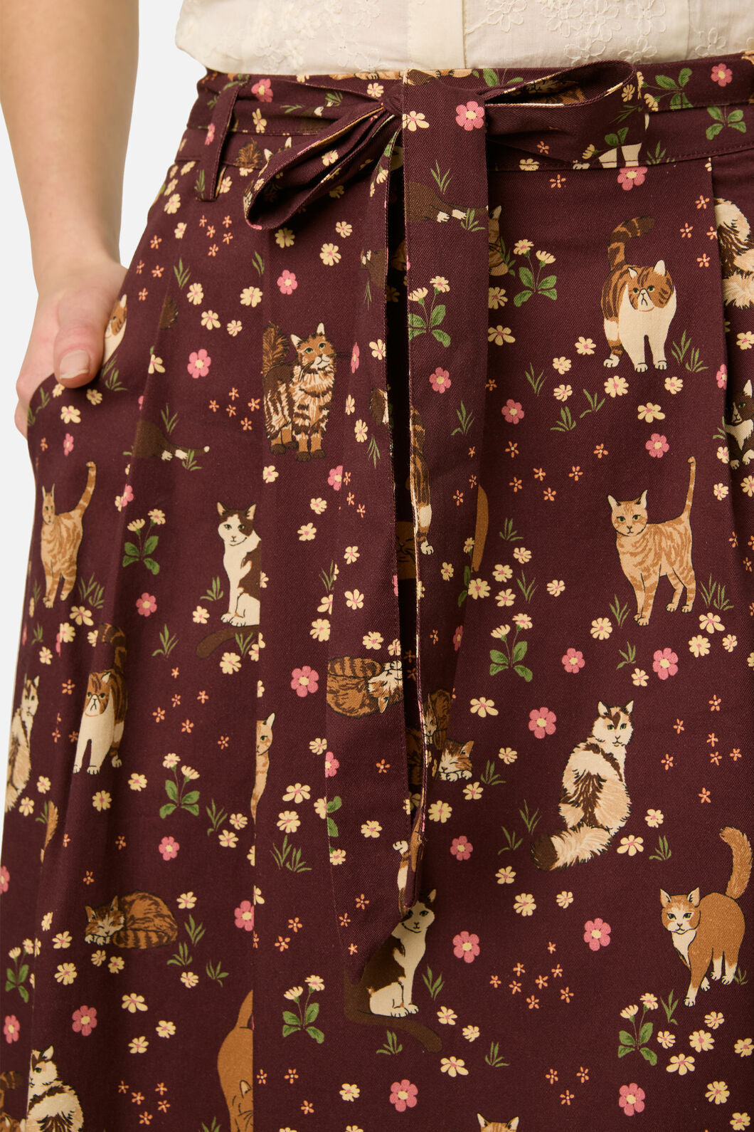 Princess Highway - Cute Cats Midi Skirt - plum