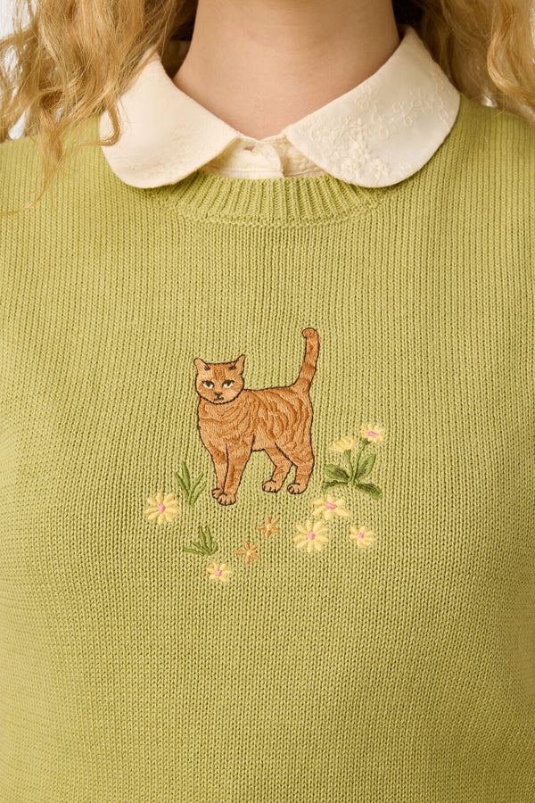 Princess Highway - Cats Embroidered Vest - green