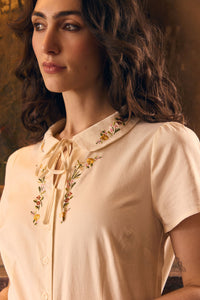 Princess Highway - 90'S Posy Embroidered Blouse - cream