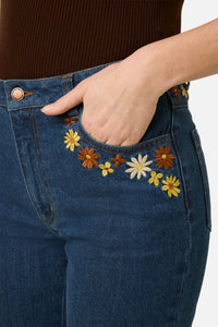 Princess Highway - Twiggy Floral Embroidered Jean - blue-denim