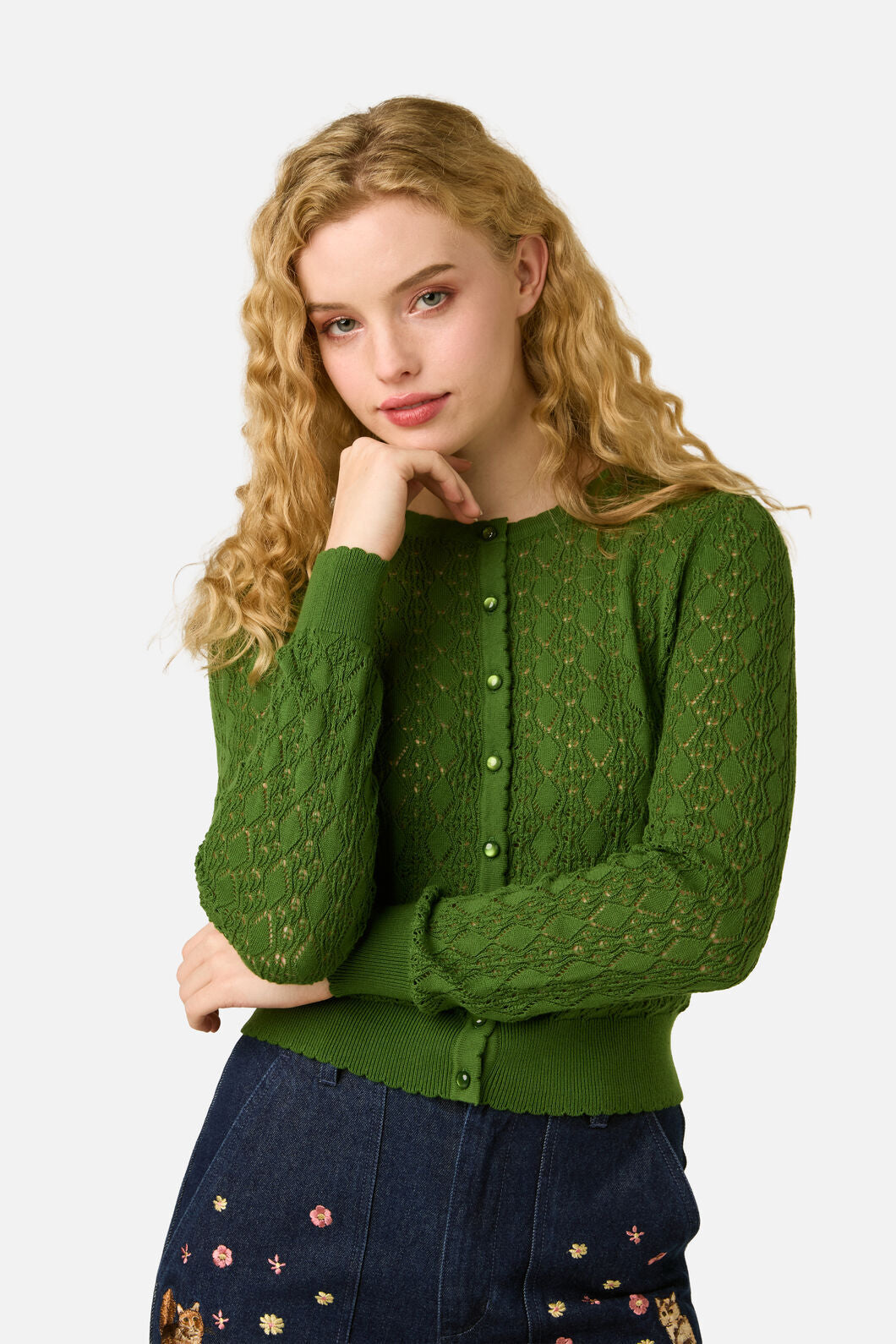 Princess Highway - Clara Pointelle Cardigan - green